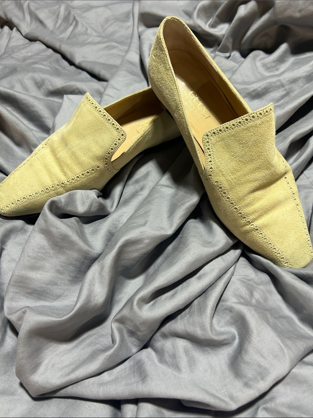 Gucci Pale Yellow Suede Pointed Loafers